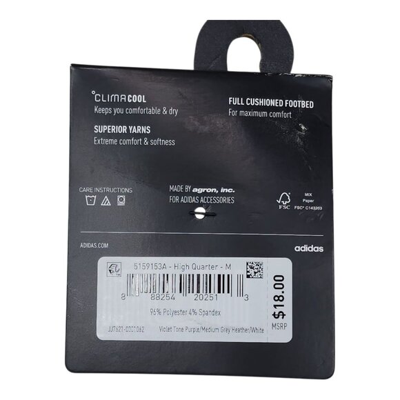 Adidas Womens High Quarter Cushioned Socks 3-Pack Climalite Cool Comfort Purple - Picture 3 of 7